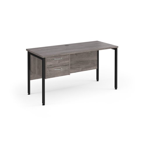 Maestro 25 Straight Desk 1400mm X 600mm With 2 Drawer Pedestal Black H Frame Leg Grey Oak Top