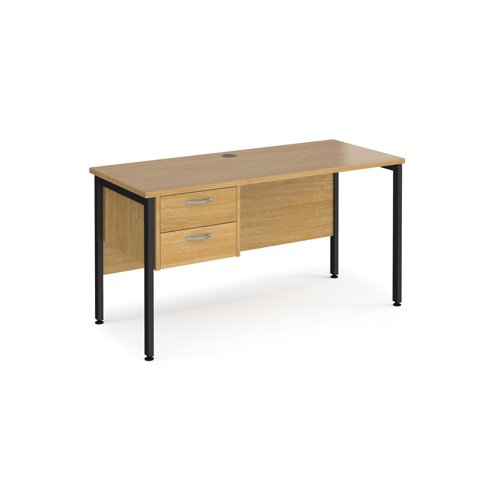 Office Desk Rectangular Desk 1400mm With Pedestal Oak Top With Black Frame 600mm Depth Maestro 25 Mh614p2ko