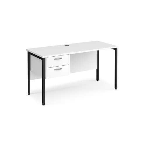 Office Desk Rectangular Desk 1400mm With Pedestal White Top With Black Frame 600mm Depth Maestro 25 Mh614p2kwh