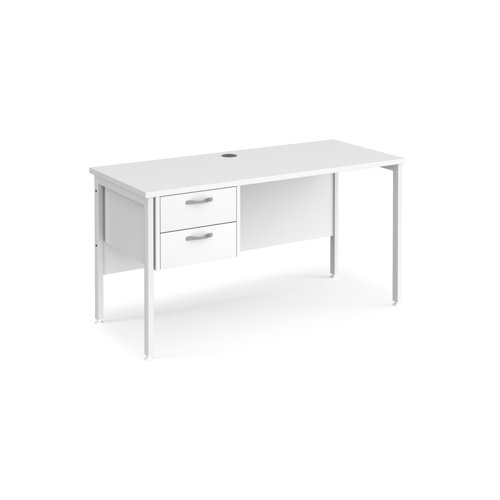 Office Desk Rectangular Desk 1400mm With Pedestal White Top With White Frame 600mm Depth Maestro 25 Mh614p2whwh