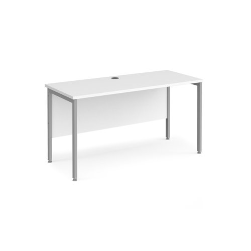 Maestro 25 straight desk 1400mm x 600mm - silver H-frame leg, white top