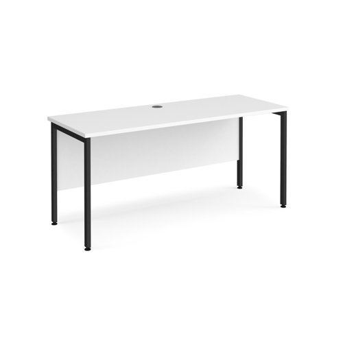 Maestro 25 straight desk 1600mm x 600mm - black H-frame leg, white top