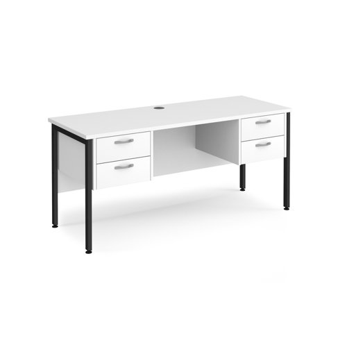 Maestro 25 straight desk 1600mm x 600mm with two x 2 drawer pedestals - black H-frame leg, white top Office Desks MH616P22KWH