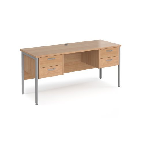 Office Desk Rectangular Desk 1600mm With Double Pedestal Beech Top With Silver Frame 600mm Depth Maestro 25 Mh616p22sb