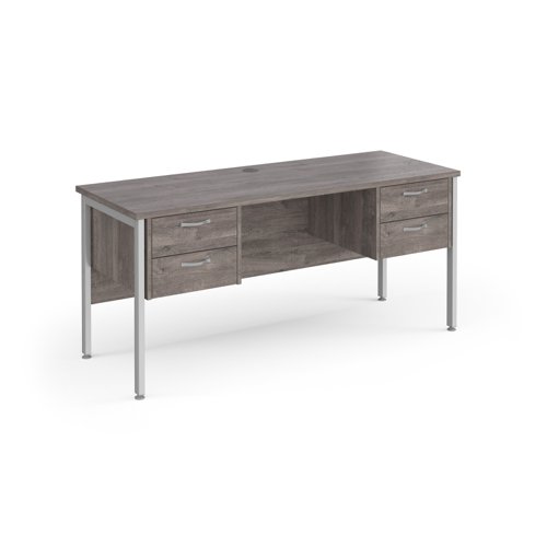 Maestro 25 Straight Desk 1600mm X 600mm With Two X 2 Drawer Pedestals Silver H Frame Leg Grey Oak Top