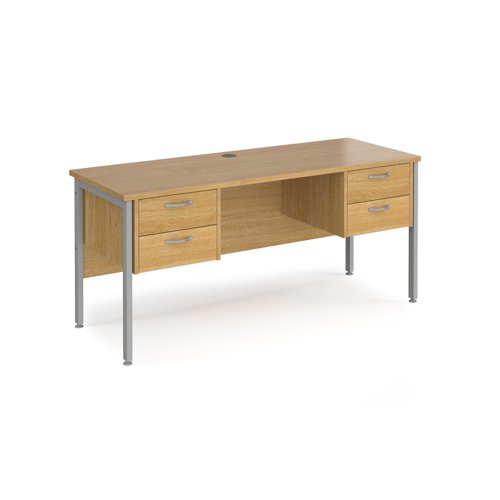 Office Desk Rectangular Desk 1600mm With Double Pedestal Oak Top With Silver Frame 600mm Depth Maestro 25 Mh616p22so