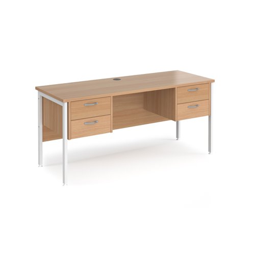 Office Desk Rectangular Desk 1600mm With Double Pedestal Beech Top With White Frame 600mm Depth Maestro 25 Mh616p22whb