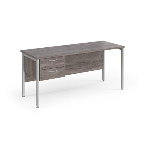 Maestro 25 Straight Desk 1600mm X 600mm With 2 Drawer Pedestal Silver H Frame Leg Grey Oak Top