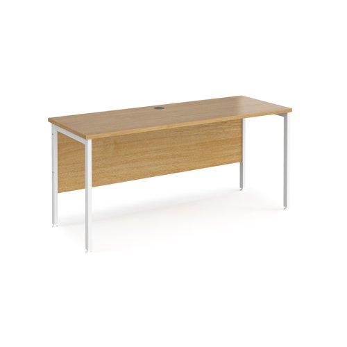 Maestro 25 straight desk 1600mm x 600mm - white H-frame leg, oak top