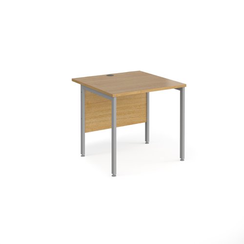 Maestro 25 straight desk 800mm x 800mm - silver H-frame leg, oak top