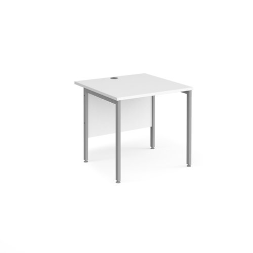 Maestro 25 straight desk 800mm x 800mm - silver H-frame leg, white top