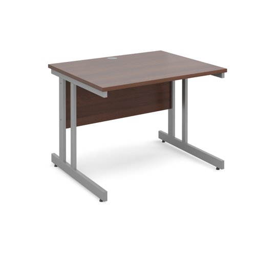 Momento straight desk 1000mm x 800mm - silver cantilever frame, walnut top