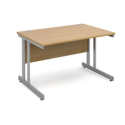 Momento straight desk 1200mm x 800mm - silver cantilever frame, oak top