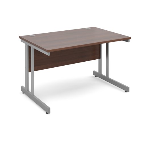 Momento straight desk 1200mm x 800mm - silver cantilever frame, walnut top