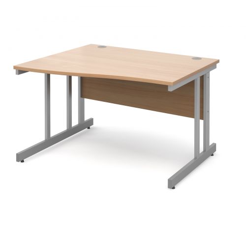 Momento left hand wave desk 1200mm - silver cantilever frame and beech top
