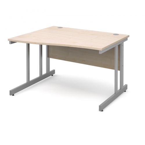 Momento left hand wave desk 1200mm - silver cantilever frame and maple top
