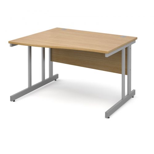 Momento left hand wave desk 1200mm - silver cantilever frame and oak top