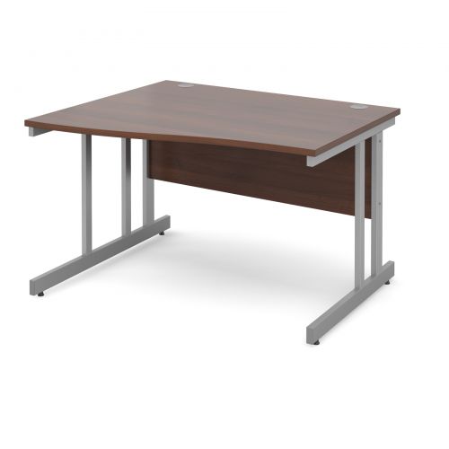 Momento left hand wave desk 1200mm - silver cantilever frame and walnut top