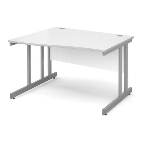 Momento left hand wave desk 1200mm - silver cantilever frame and white top