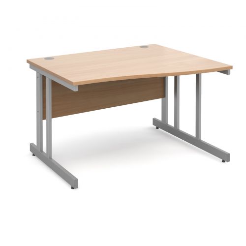 Momento right hand wave desk 1200mm - silver cantilever frame and beech top