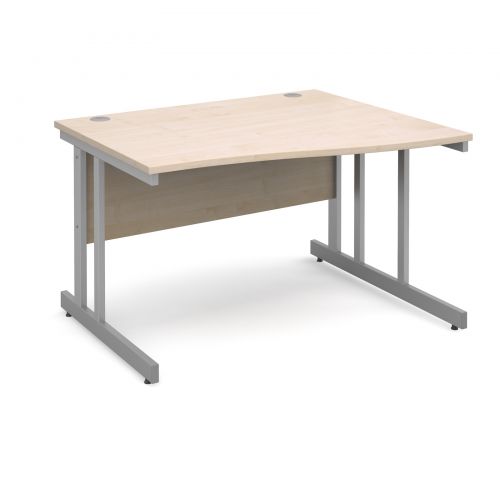 Momento right hand wave desk 1200mm - silver cantilever frame and maple top