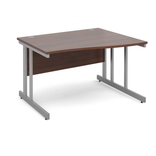 Momento right hand wave desk 1200mm - silver cantilever frame and walnut top