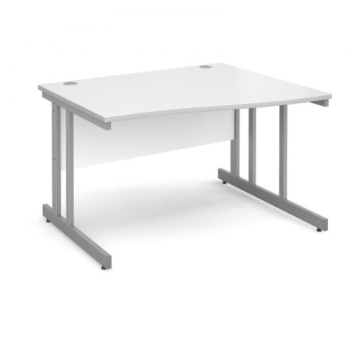 Momento right hand wave desk 1200mm - silver cantilever frame and white top