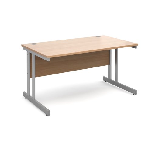 Momento straight desk 1400mm x 800mm - silver cantilever frame, beech top