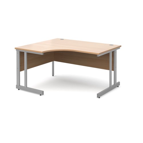 Momento left hand ergonomic desk 1400mm - silver cantilever frame, beech top