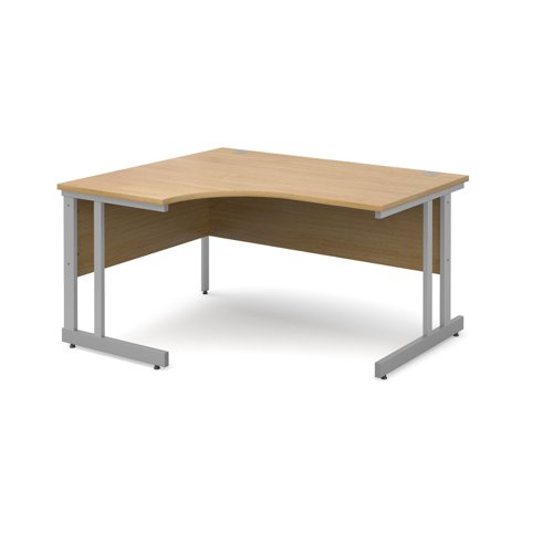 Momento left hand ergonomic desk 1400mm - silver cantilever frame, oak top