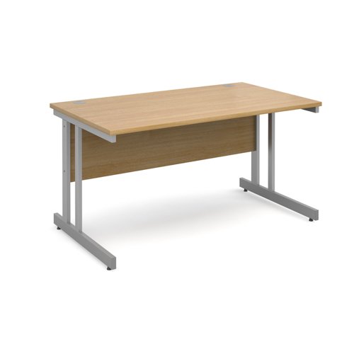 Momento straight desk 1400mm x 800mm - silver cantilever frame, oak top Office Desks MOM14O