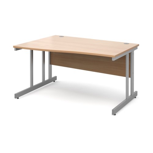 Momento left hand wave desk 1400mm - silver cantilever frame, beech top Office Desks MOM14WLB