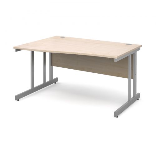 Momento left hand wave desk 1400mm - silver cantilever frame and maple top