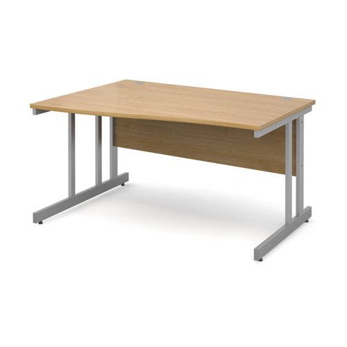 Momento left hand wave desk 1400mm - silver cantilever frame, oak top