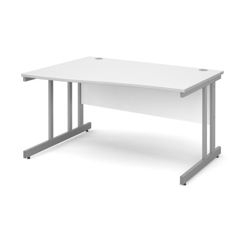 Momento left hand wave desk 1400mm - silver cantilever frame, white top Office Desks MOM14WLWH