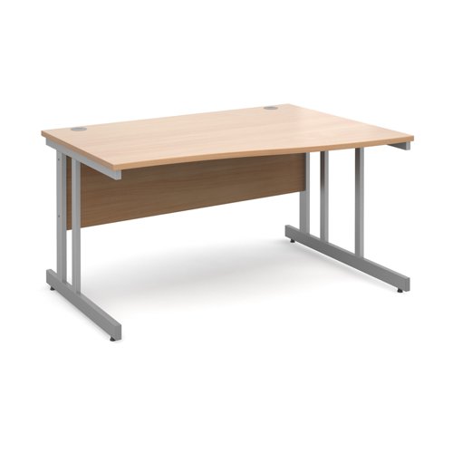 Momento right hand wave desk 1400mm - silver cantilever frame, beech top Office Desks MOM14WRB