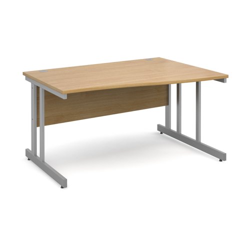 Momento right hand wave desk 1400mm - silver cantilever frame, oak top