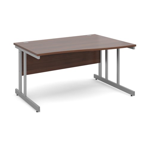 Momento right hand wave desk 1400mm - silver cantilever frame, walnut top Office Desks MOM14WRW