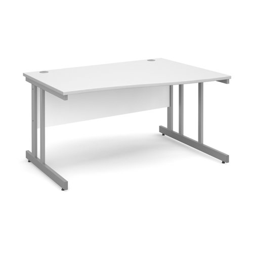 Momento right hand wave desk 1400mm - silver cantilever frame, white top
