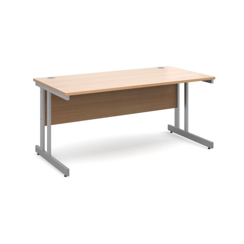 Momento straight desk 1600mm x 800mm - silver cantilever frame, beech top