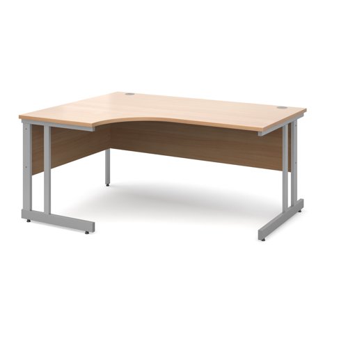 Momento left hand ergonomic desk 1600mm - silver cantilever frame, beech top