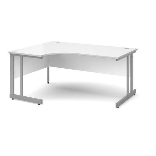 Momento left hand ergonomic desk 1600mm - silver cantilever frame, white top