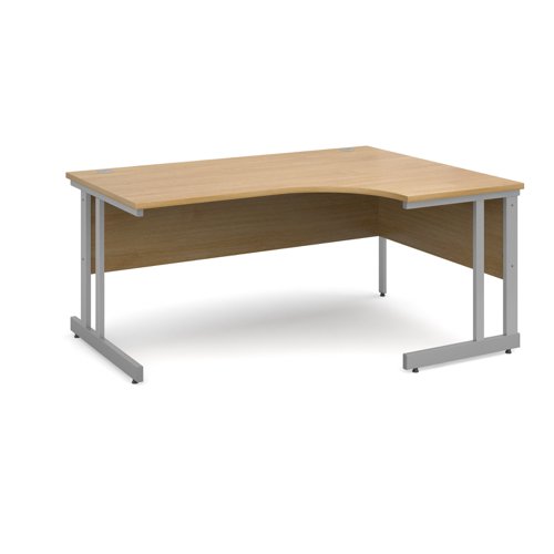 Momento right hand ergonomic desk 1600mm - silver cantilever frame, oak top