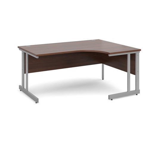 Momento right hand ergonomic desk 1600mm - silver cantilever frame, walnut top Office Desks MOM16ERW