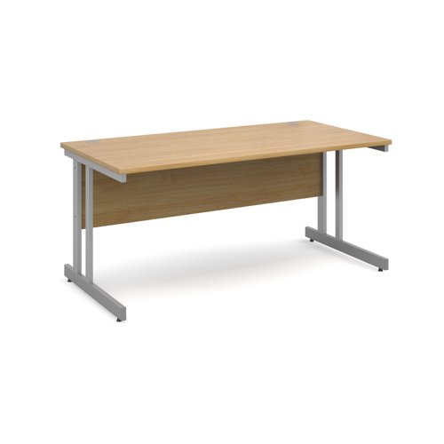Momento straight desk 1600mm x 800mm - silver cantilever frame, oak top