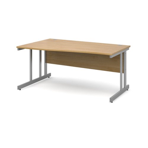 Momento left hand wave desk 1600mm - silver cantilever frame, oak top