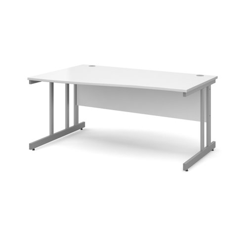 Momento left hand wave desk 1600mm - silver cantilever frame, white top Office Desks MOM16WLWH