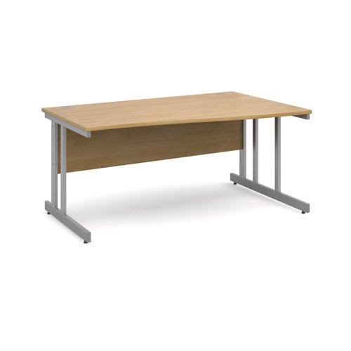 Momento right hand wave desk 1600mm - silver cantilever frame, oak top