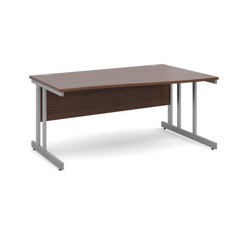 Momento right hand wave desk 1600mm - silver cantilever frame, walnut top Office Desks MOM16WRW