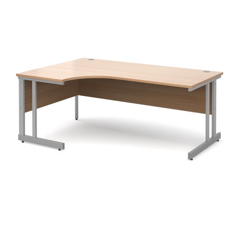 Momento left hand ergonomic desk 1800mm - silver cantilever frame, beech top Office Desks MOM18ELB